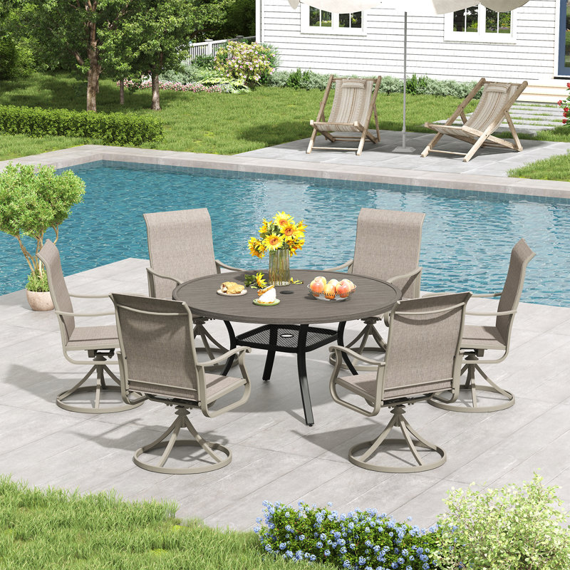 6-Person Outdoor Dining Set, Gray Woodlike/Cream