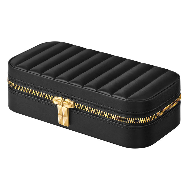Boîte à bijoux de voyage, organisateur de boîte à bijoux en polyuréthane portable avec miroir, 4,1 x 4,1 x 2,4 pouces