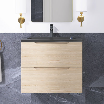 Meuble-lavabo mural simple 24 po avec lavabo en quartz noir