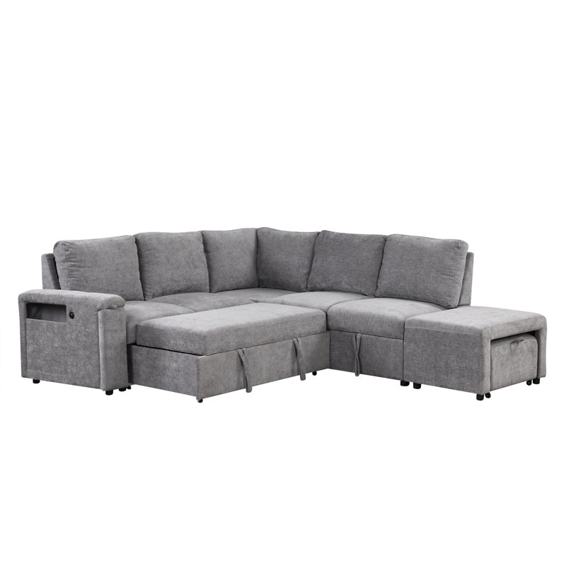 U_STYLE  L-Shaped Padded Modular Sofa With Storage Space, Gray Polyester