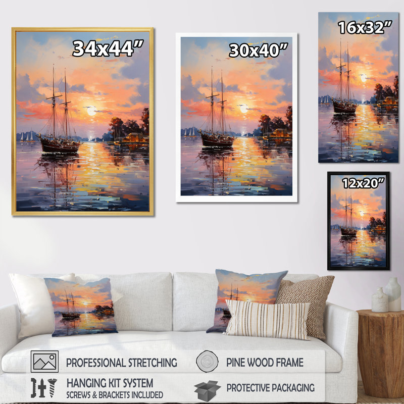 Pier and Dock Impressionist I - impression, Cadre flottant doré, H 44 po x l 34 po x P 1,5 po