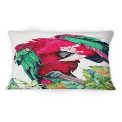Red And Green Parrot - Traditional Printed Throw Pillow 1