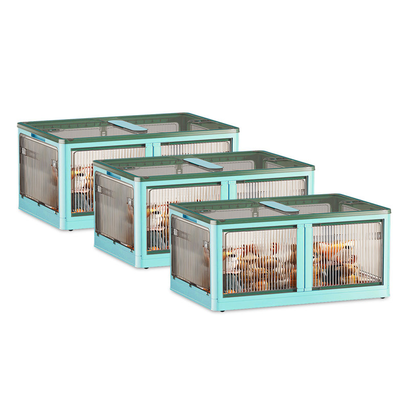 3Pcs Foldable Storage Bins with Lid 4 Doors Collapsible Stackable Closet Organizer Containers with Lock 4Pcs Wheels, 97.8 QT