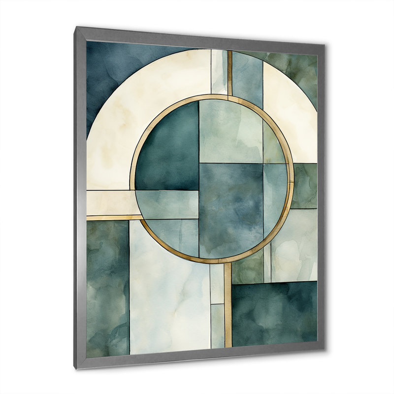 Mid-Century géométrique Moon Dreams rétro bleu - imprimé, Cadre simple gris, H 32 po x l 24 po x P 1 po