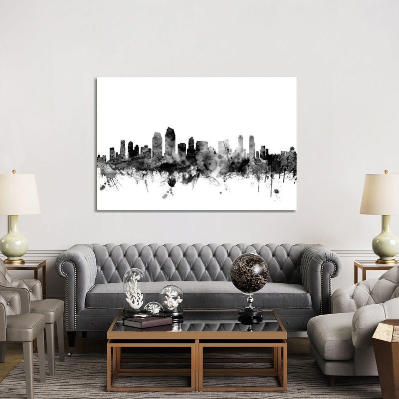 San Diego, California In Black And White by Michael Tompsett - Wrapped Canvas Gallery-Wrapped Canvas Giclée