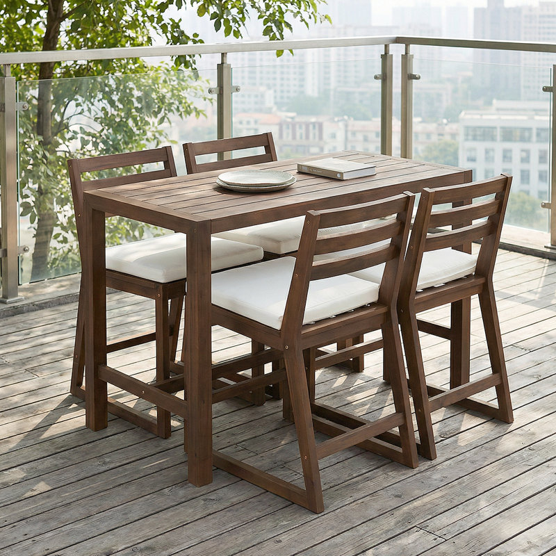 Ensemble de meubles de patio 5 pièces résistant aux intempéries - Conception en bois massif pour les repas en plein air, Brun