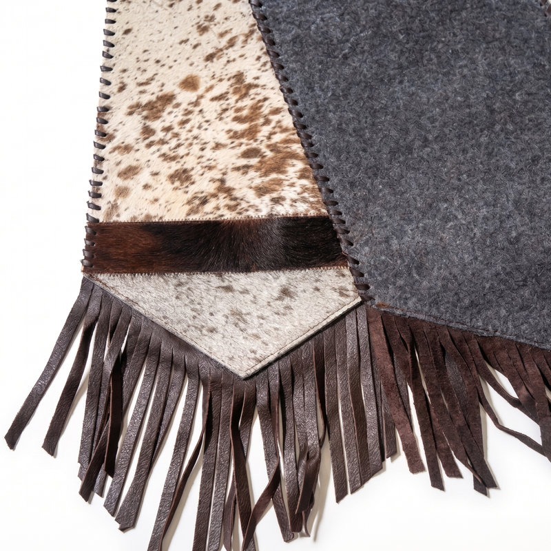 Chemin de table en cuir de vache véritable, motif sel et poivre - 183 cm x 30 cm, Poivre et sel