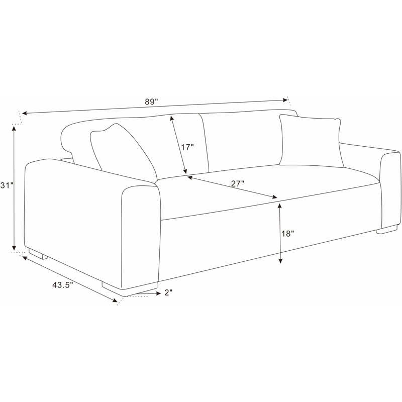 Valedge 89" Square Arm Sofa, Dark Gray