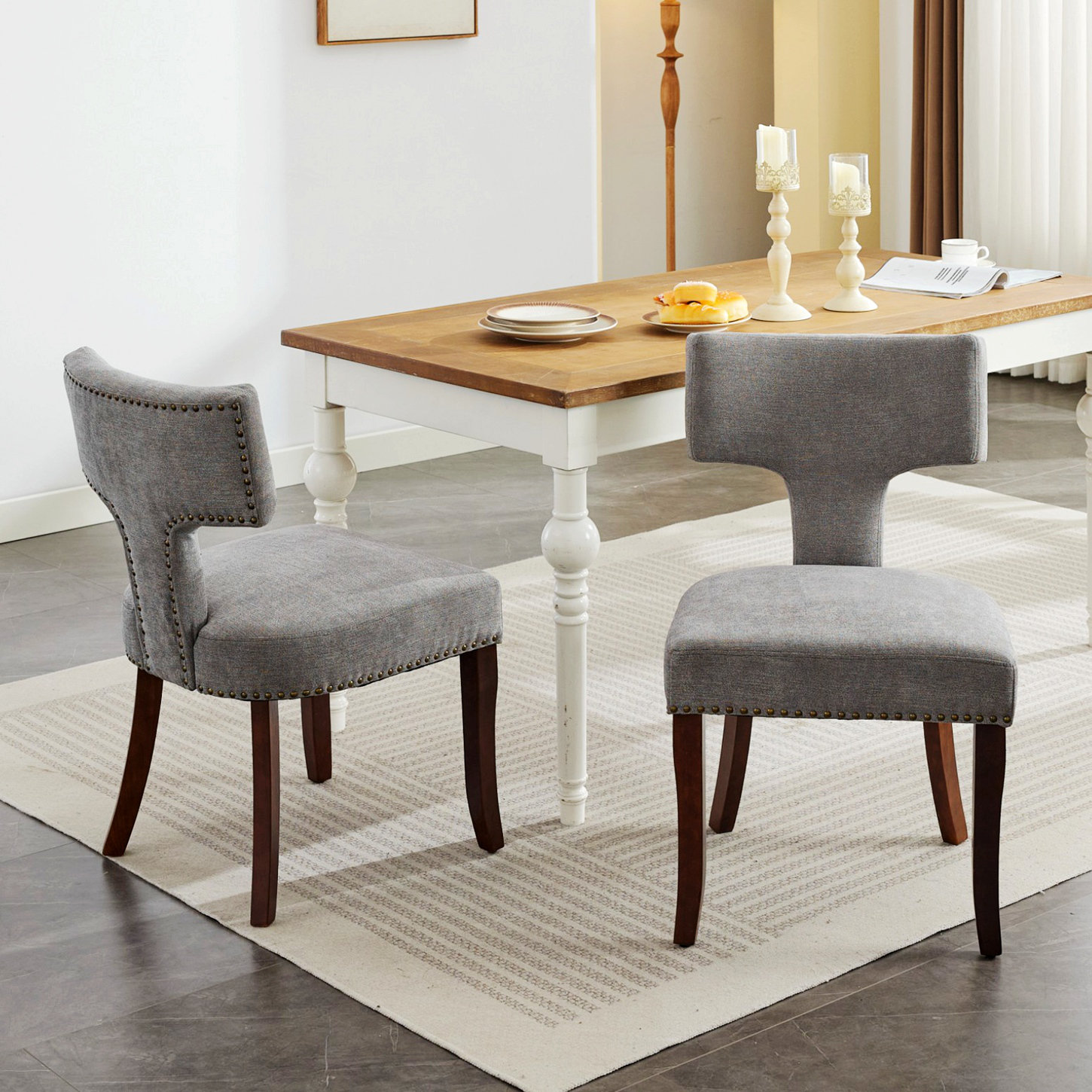 thumbnail image 2 of Farmhouse Dining Chairs Set Of 2 - Sherpa Upholstered Kitchen Chairs With Curved Backrest 2 of 12