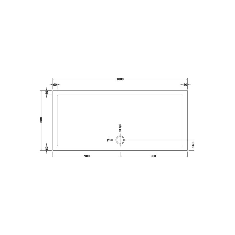Shower Tray, 4cm H x 180cm W x 80cm D