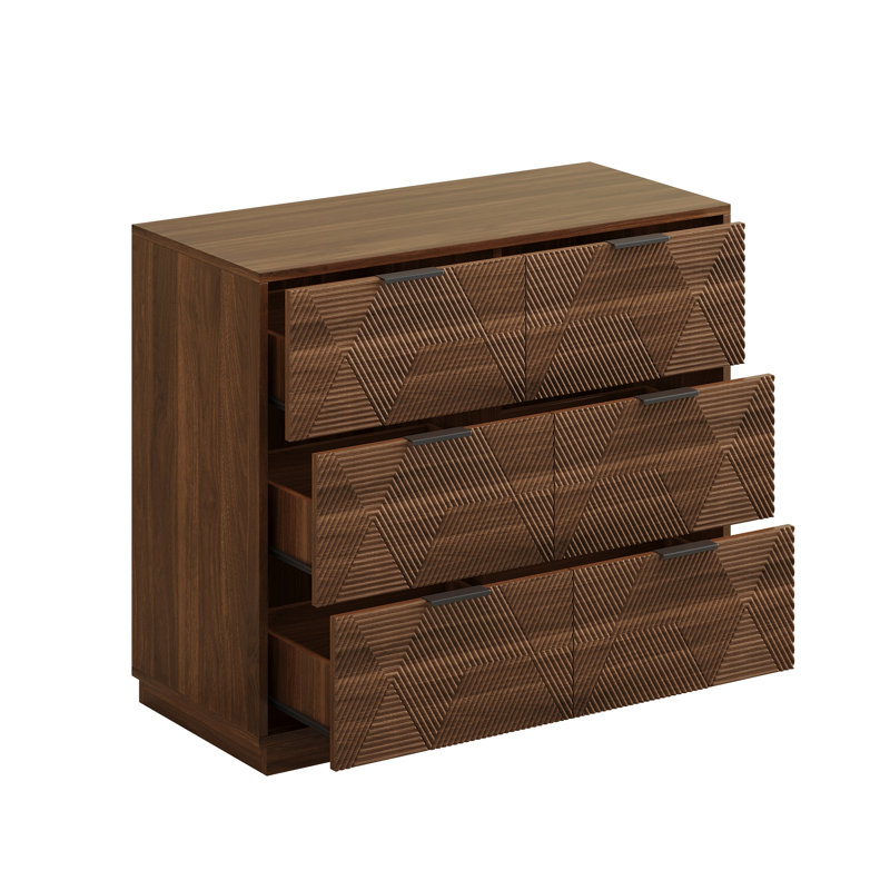 Commode géométrique en bois 3D de style Mid-Century