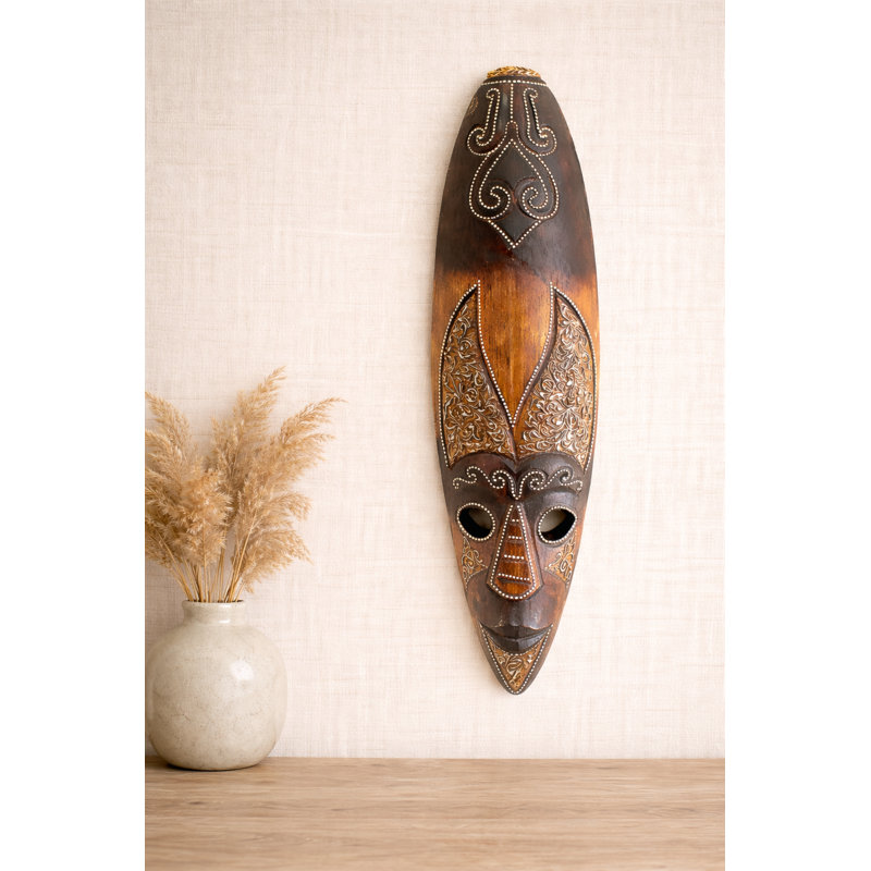 African Tribal Mask Wall Decor – Solid Wood Blessings Wall Sculpture for Home & Office
