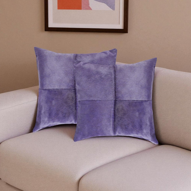 Two 18 inch Cowhide Throw Pillows by Trio Supply House, Square 17.78", Purple