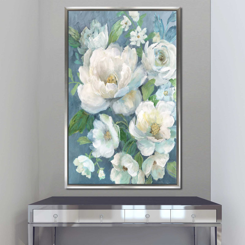 «Cottage Radiance I» par Nan - Peinture, H 63,5 po x l 39,5 po x P 2 po, Cadre flottant argent