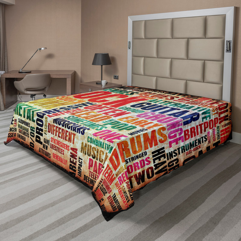 Ambesonne Retro Top Flat Sheet Music Rock 'n' Roll Poster Full Multicolor, Drap plat de taille double