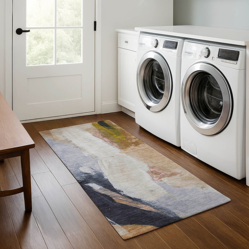 Premium Machine Washable Mouton AMF1987 Abstract Rug, Runner 2'3" x 7'6"