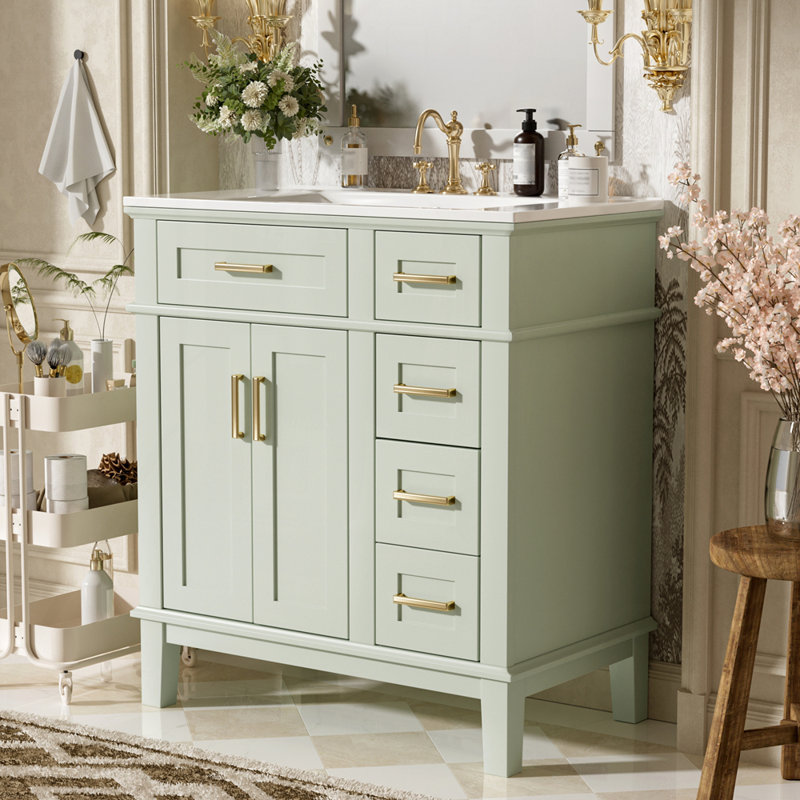 Meuble-lavabo 30 po avec lavabo en céramique, Vert