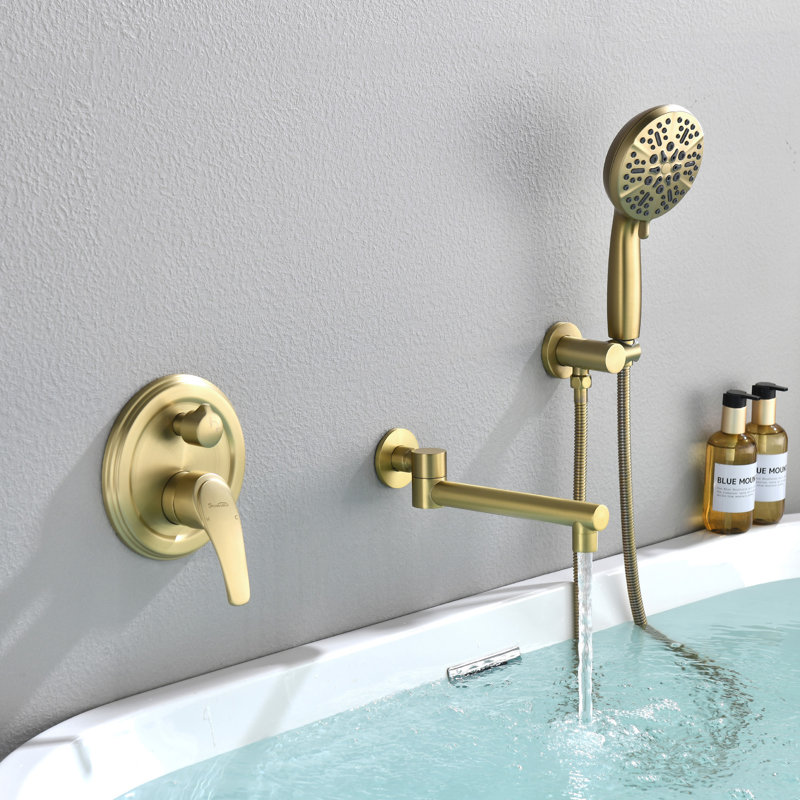 Wall Waterfall Faucet with Diverter, Brushed Gold