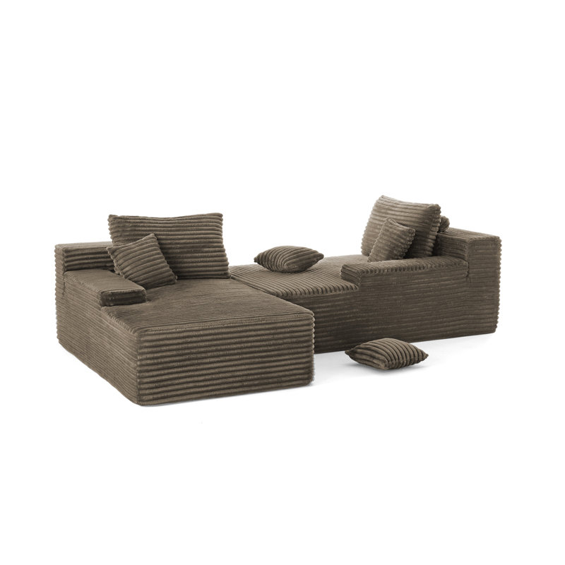 Upholstered Boneless Compression Faux Rabbit Fur Flannel Modular Oversized Sleeper Sofa with Pillows No Assembly Required