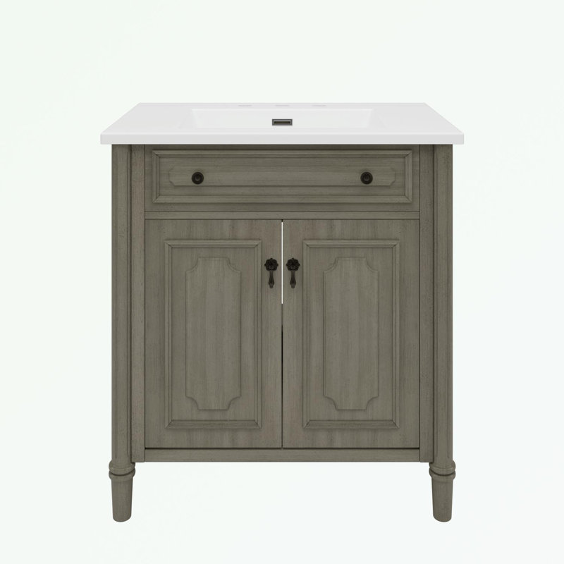 Bathroom Vanity with Sink, Soft Close Doors and Adjustable Shelf, Antique Gray