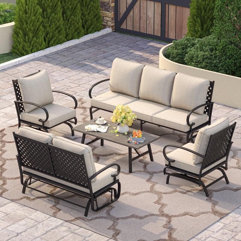 5 Piece Sofa Seating Group with Olefin Cushions