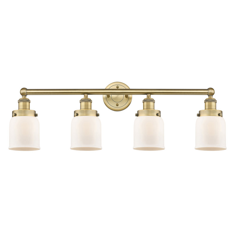 Éclairage pour meuble-lavabo à 4 lumières à intensité variable Asheton, Blanc mat, Laiton brossé