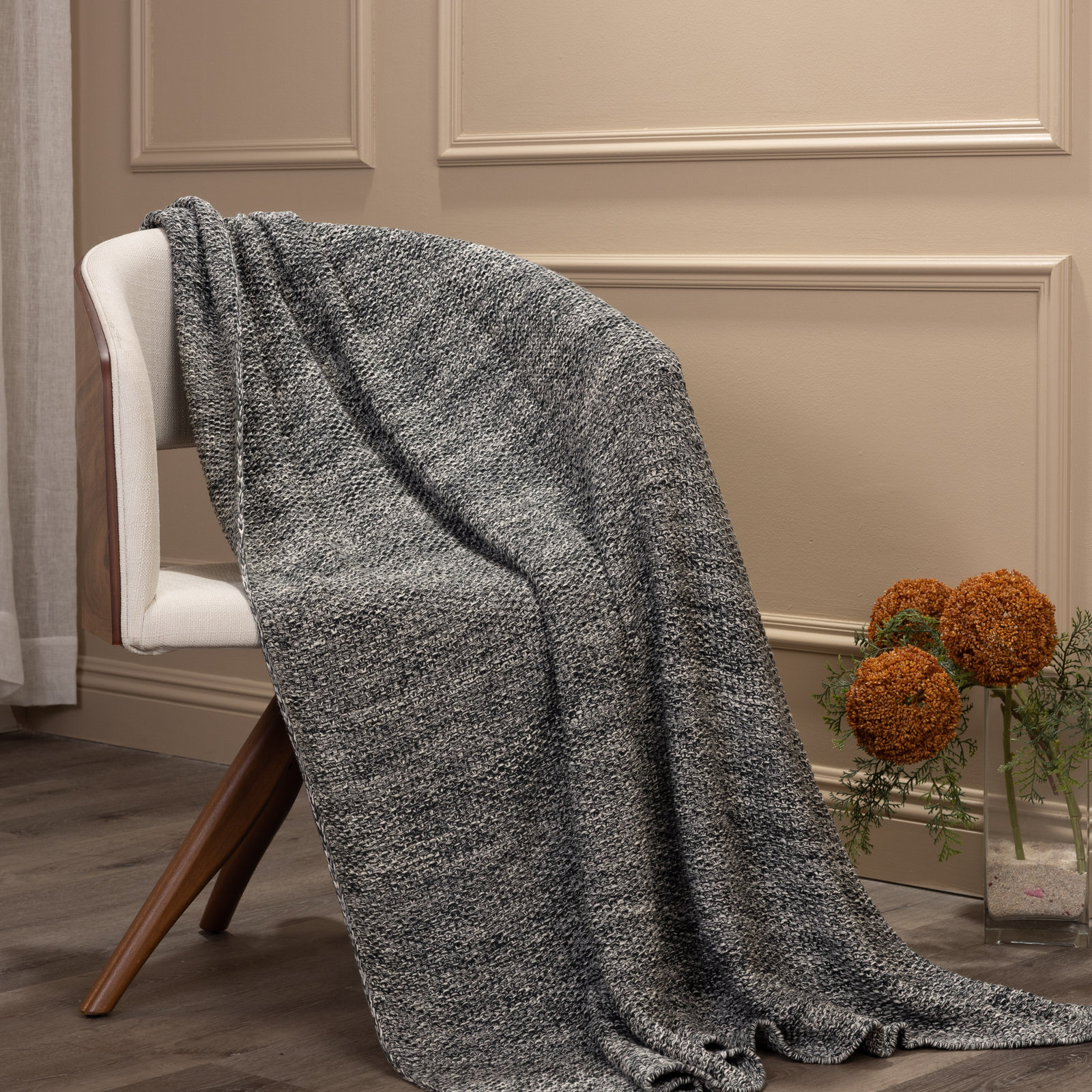 Cotton Knit Throw Blanket, Charcoal