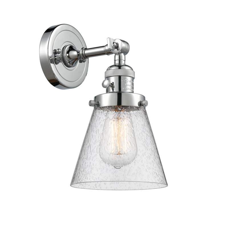 Applique murale 1 lumière Cone, Chrome poli, Ampoule DEL rétro de 3,5 watts, Grainé