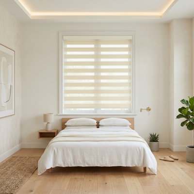 Shadesu Zebra Blinds for Windows, 24" W x 72 H, Cream, Dual Layer Free-Stop Zebra Shades, Light Control for Day and Night, Sheer Blinds for Indoor Windows, Bedroom, Kitchen