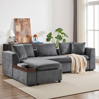 L-shaped Sectional Sofa For Living Room Upholstered Sofa Couch With Wooden Storage Compartment
