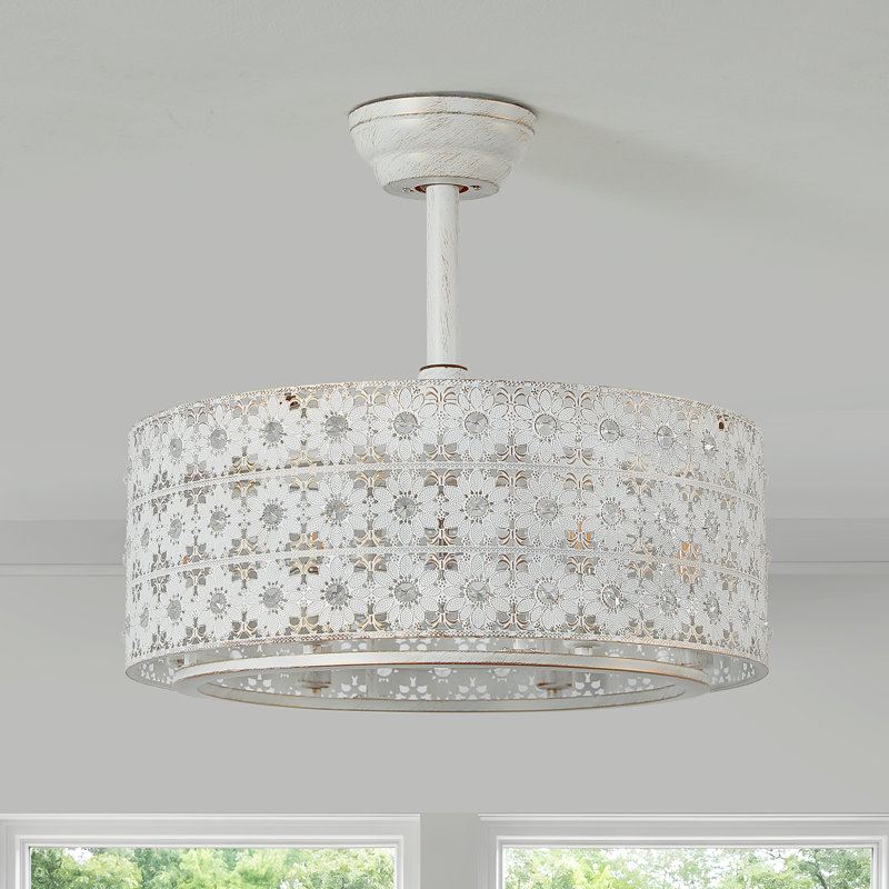 20" Caged Crystal Ceiling Fan With Remote Control, White