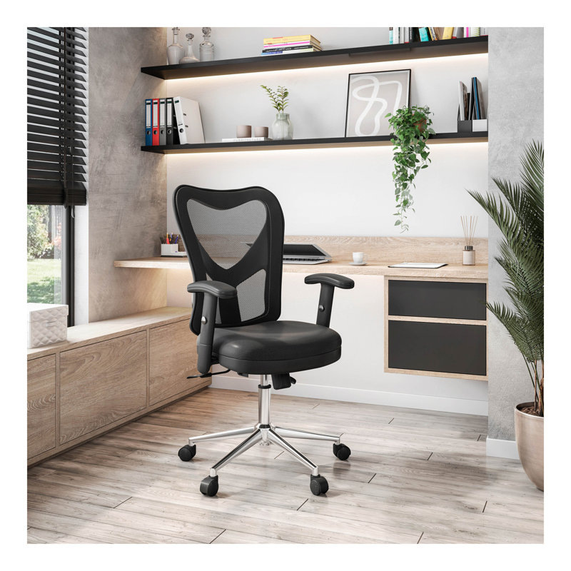 Chaise de bureau en filet à haut dossier avec base en chrome, noir