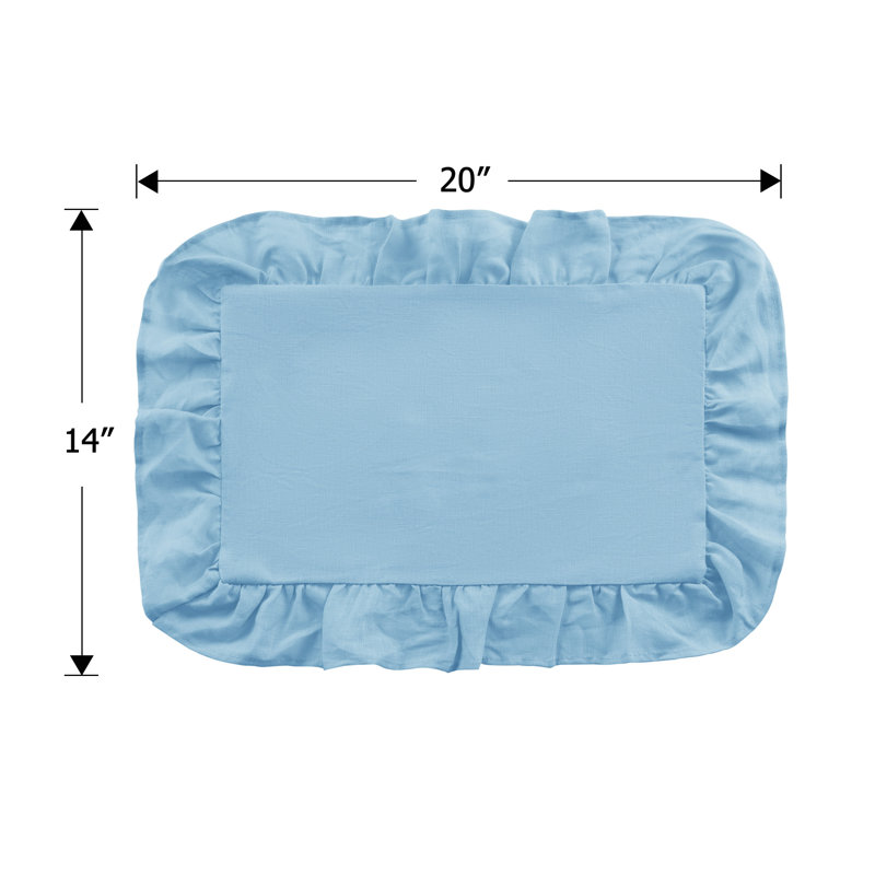 100% Linen Solid Ruffled Placemat, Blue