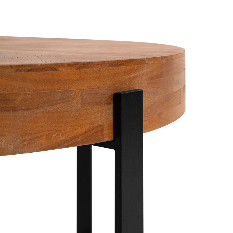 Briyan Round  Coffee Table Fir Wood Table Top with Cross Legs Base,Cocktail Table,Living Room Table, Gold, Natural