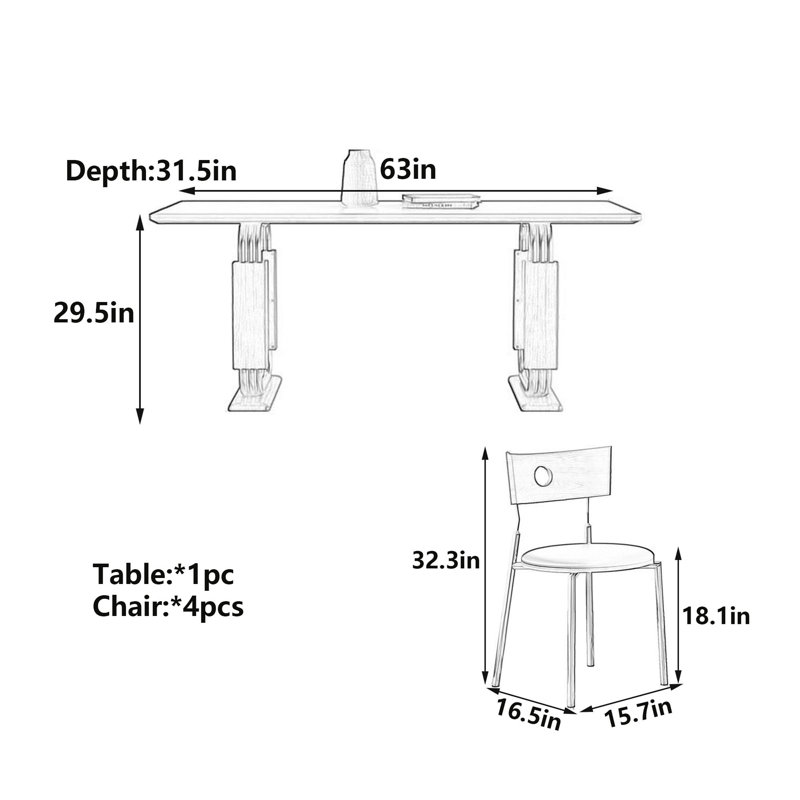 Table en frêne, H 29,5 po x l 63 po x P 31,5 po, 5