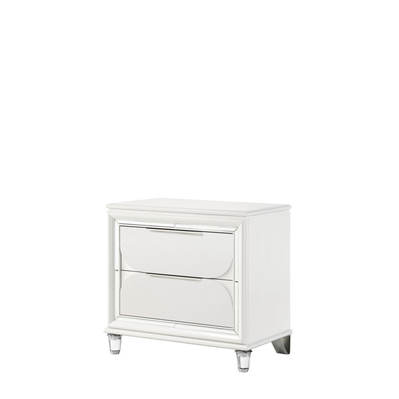 Table de chevet blanche avec construction en acrylique et bois synthétique avec détails de perles élégantes