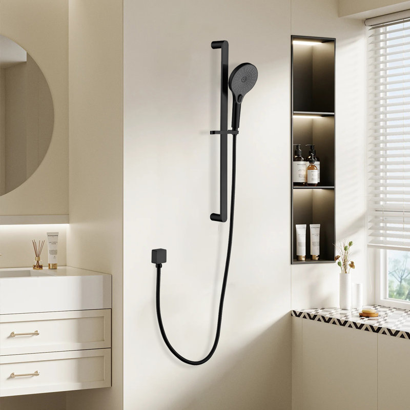 1-Spray Round High Pressure Handheld Shower With 27.5 In. Wall Bar In Matte Black