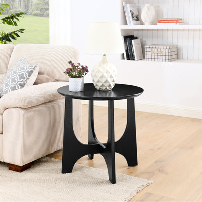 Table d'appoint ronde de 25 po, table de bout en bois avec placage de bouleau, fabrication stable, table de chevet d'une capacité de charge de 150 lb, utilisation polyvalente au look moderne,
