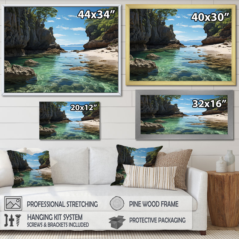 Allanna Beach Rocky Retreat II - impression, H 30 po x l 40 po x P 1,5 po, Cadre simple noir