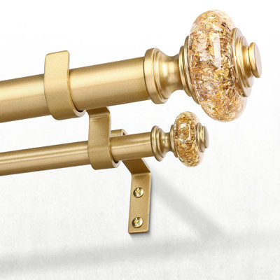 Adjustable 1" Double Curtain Rods with Gold Foil Finials 36-72”