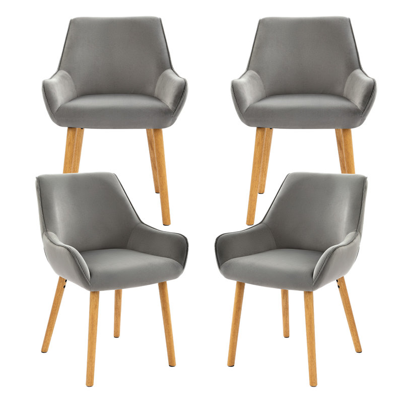 50cm H Upholstered Back Armchair with Solid Wood Legs (Set of 4), Light Grey, Light Grey