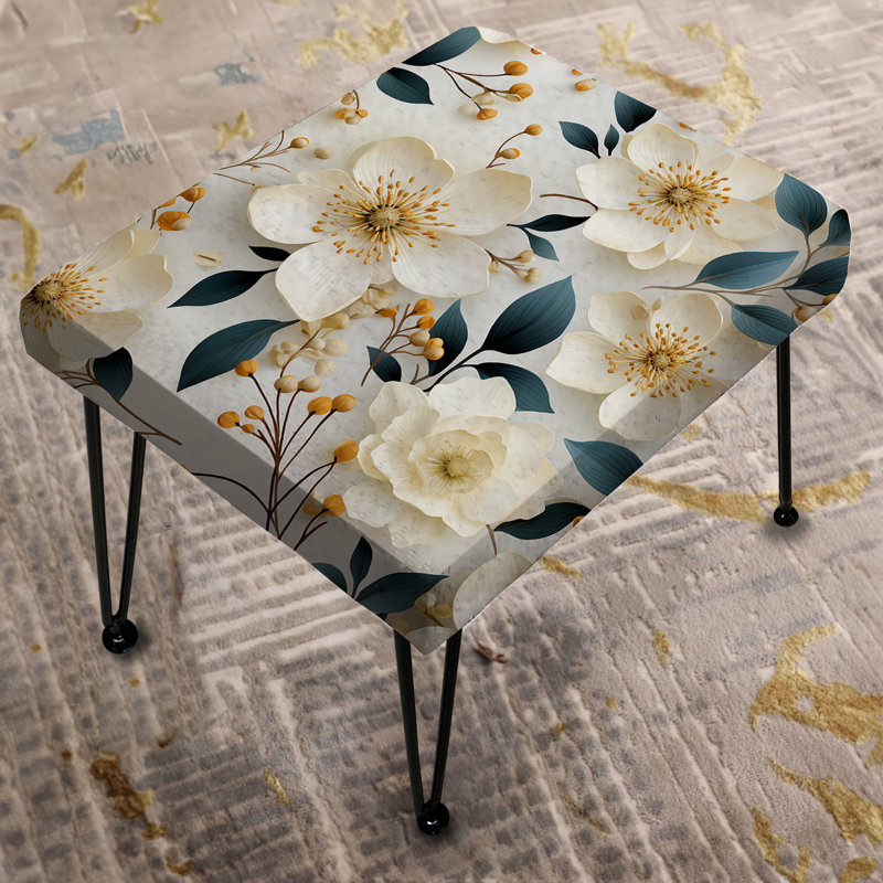 Repose-pieds blanc coquelicots minimaliste Floral Elegance III