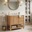Meuble-lavabo moderne 36 po avec lavabo en céramique, armoire en bois d'hévéa avec porte coulissante et 2 tiroirs à fermeture en douceur (naturel)