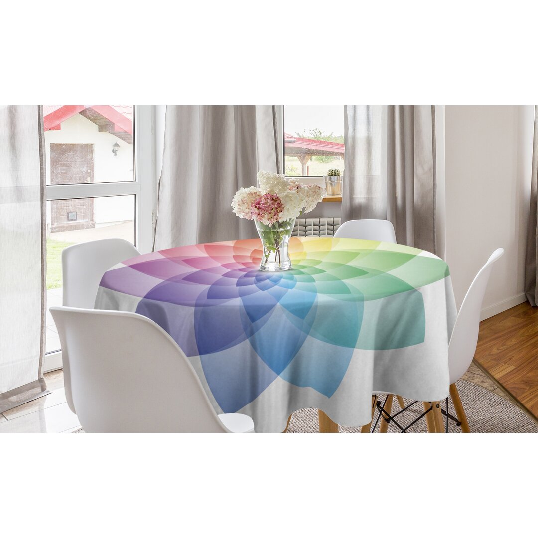 Runde Tischdecke, Regenbogen-Töne Petal, Regenbogen-Mandala, Mehrfarbig