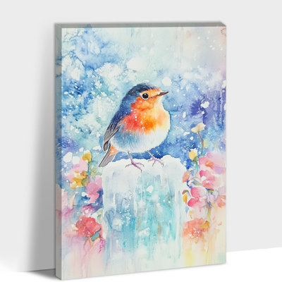 «Winter Robin», art mural sur toile «Snowy Nature», reproduction de photo d'oiseau de Noël pour le salon, œuvre d'art murale sur toile encadrée, prête à être suspendue, 12 po x 16 po