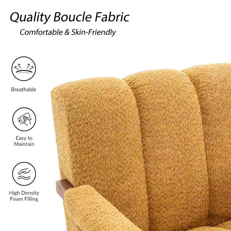 Mid Century Modern Accent Chair, Chenille Armchair With Solid Wood Legs, Channel Tufted Comfy Reading Chair For Living Room