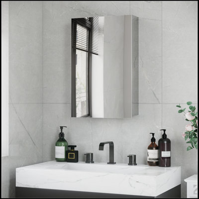 kleankin Wall-Mounted Medicine Cabinet with Mirror, Bathroom Mirror Cabinet Wall Mounted