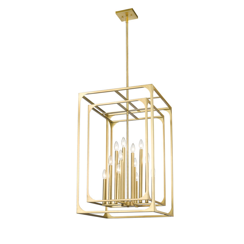 Lustre carré 12 lumières, Laiton frotté