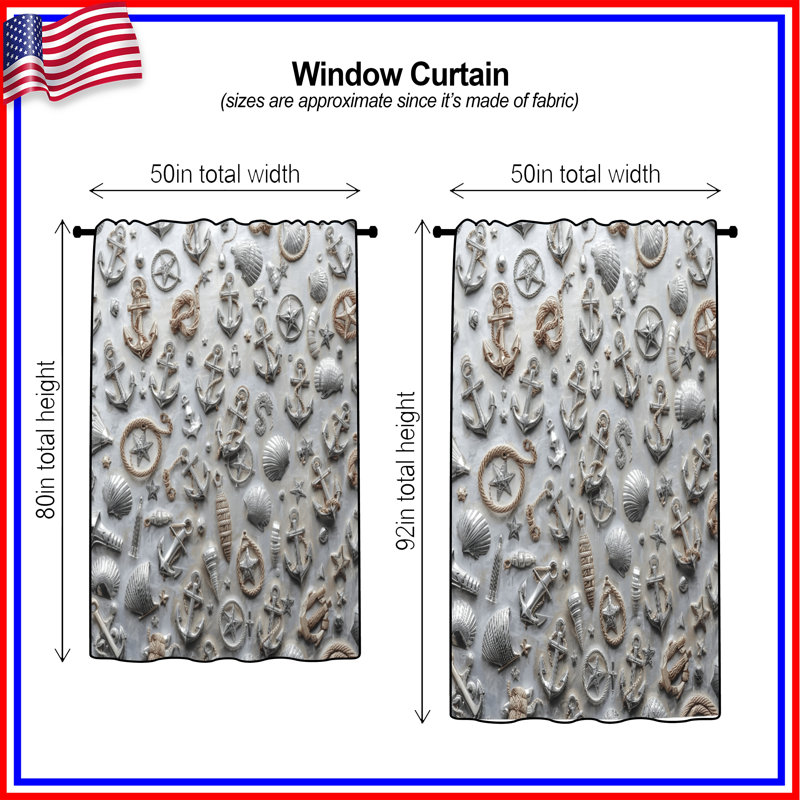 Rideaux, voilages et voilages occultants Nautical Anchors Shells, 50 po x 80 po - 1 panneau, Blocage
