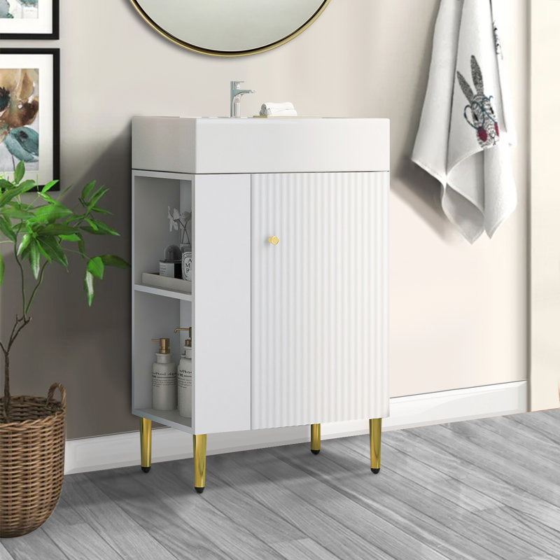 Meuble-lavabo simple autoportant 21,6 po avec plateau en céramique Andri